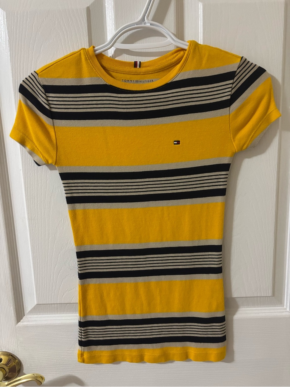 Tommy Hilfiger Yellow and Black Striped Crew Tee